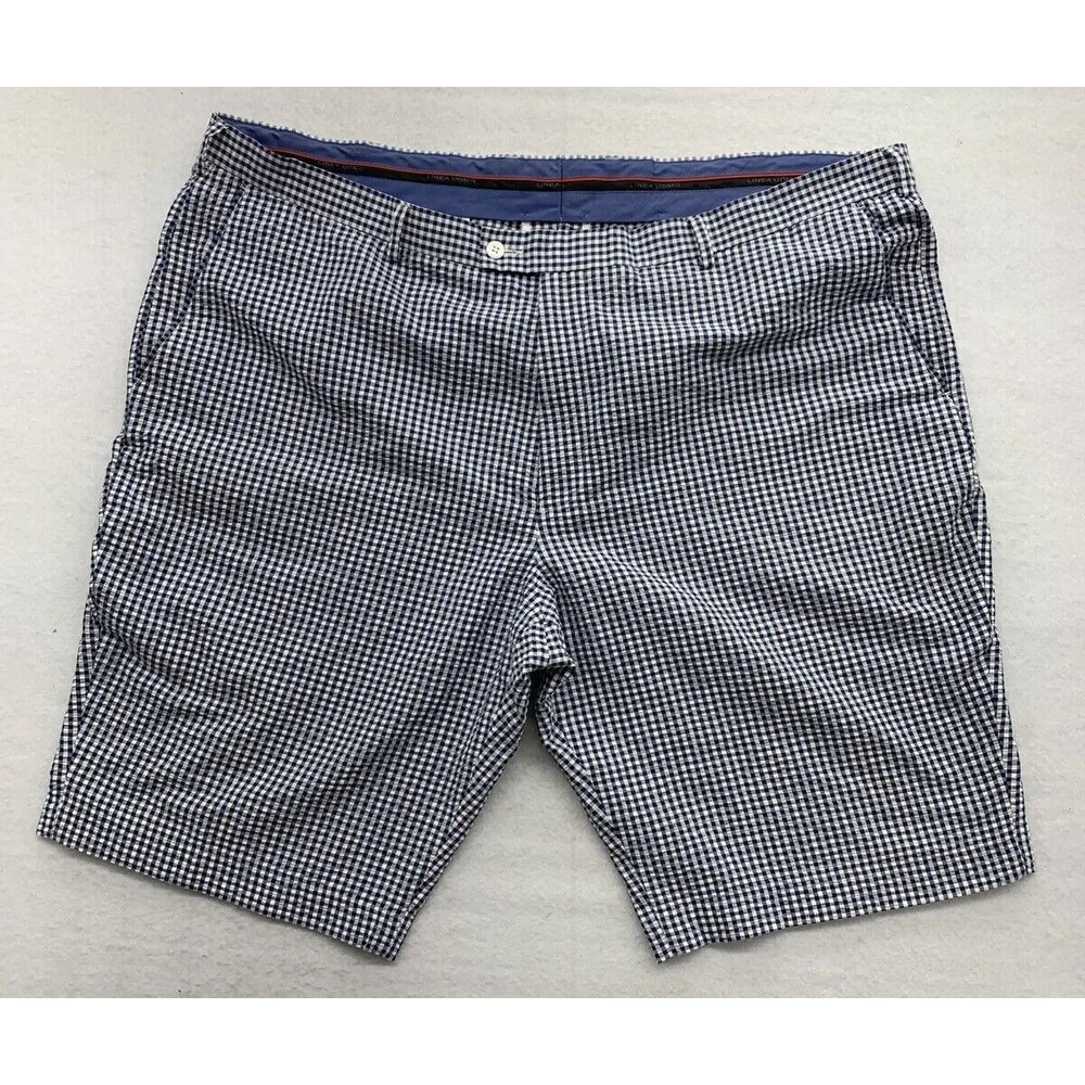 Linea Uomo Bermuda Shorts Check Men Size 48 Blue White Slash Pockets Lightweight